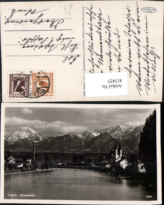 415425,Villach Teilansicht Drau Fluss Bergkulisse pub Franz Schilcher 555