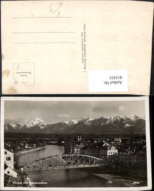 415431,Villach Teilansicht Fluss Brücke m. Karawanken Bergkulisse pub Franz Schilcher 256a
