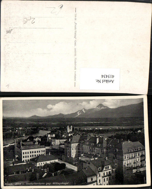 415434,Villach Teilansicht v. Stadtpfarrturm geg. Mittagskogel Bergkulisse