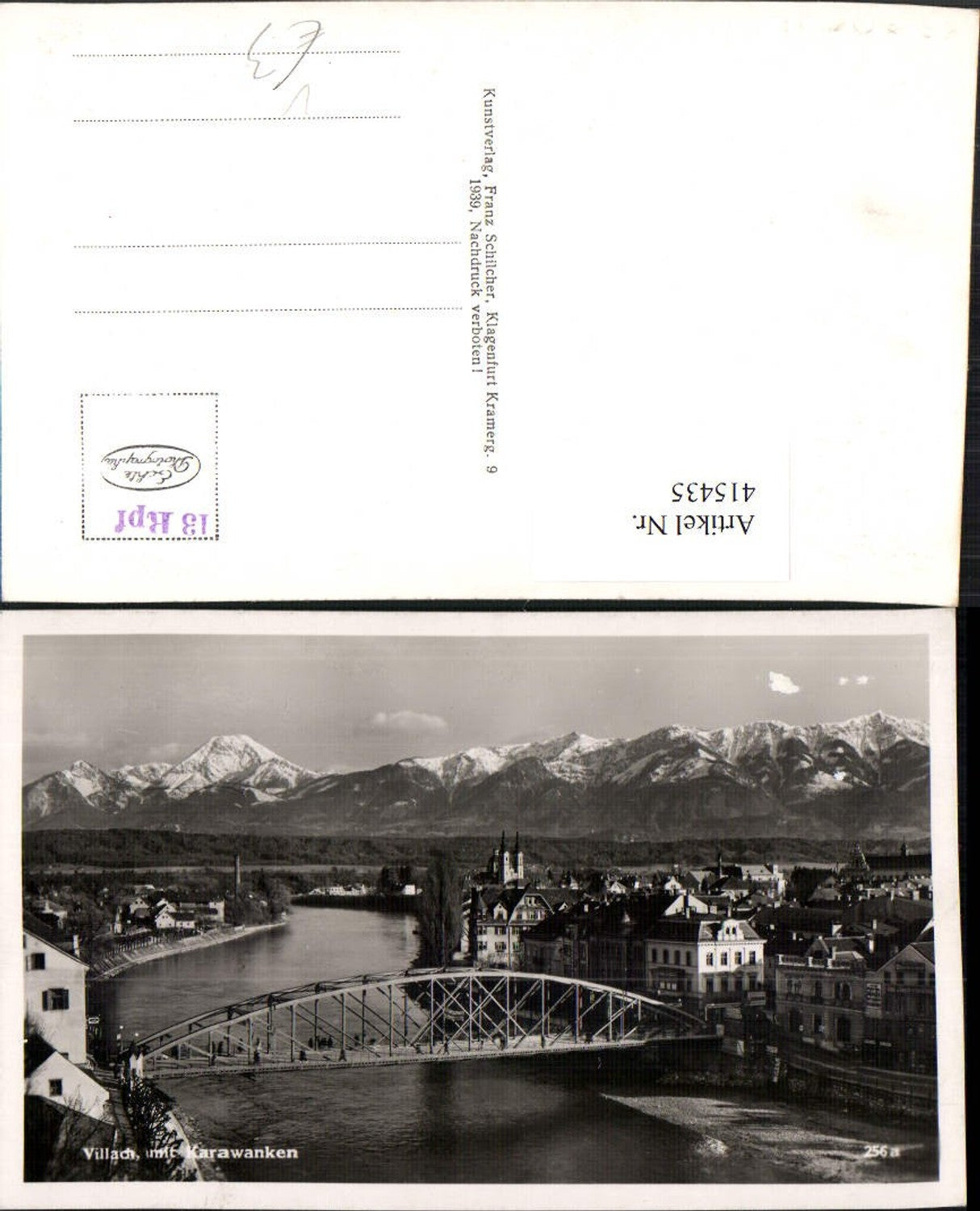 415435, Villach partial view river bridge with Karawanken mountain scenery pub Franz Schilcher 256a