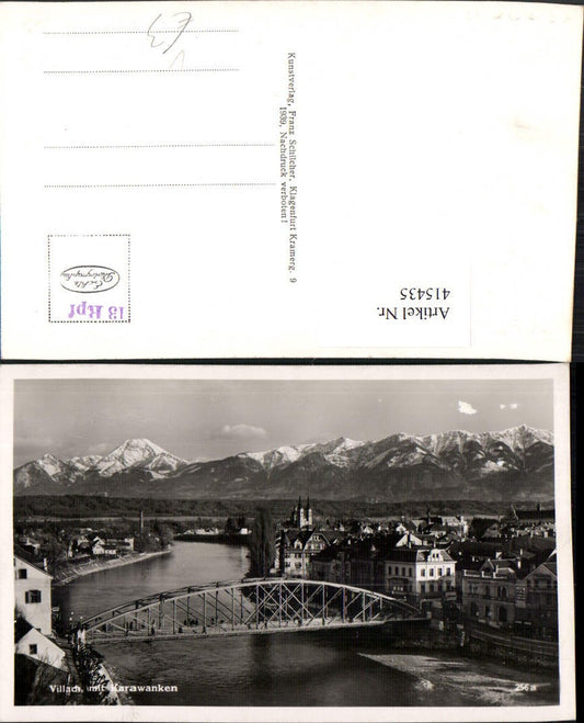 415435,Villach Teilansicht Fluss Brücke m. Karawanken Bergkulisse pub Franz Schilcher 256a