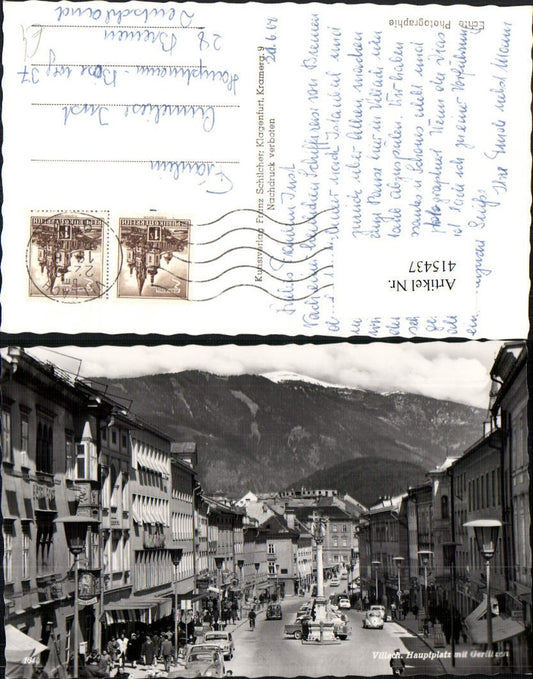 415437,Villach Hauptplatz Geschäfte Säule m. Gerlitzen Bergkulisse pub Franz Schilcher 1640
