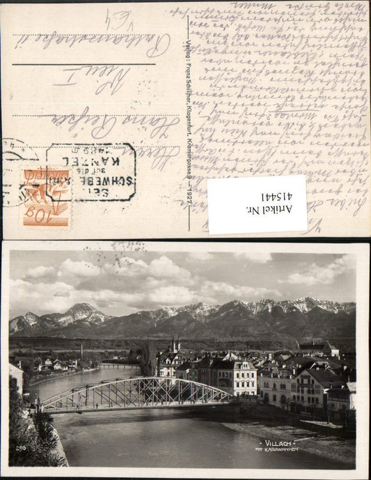 415441,Villach Teilansicht Fluss Brücke m. Karawanken Bergkulisse pub Franz Schilcher 256