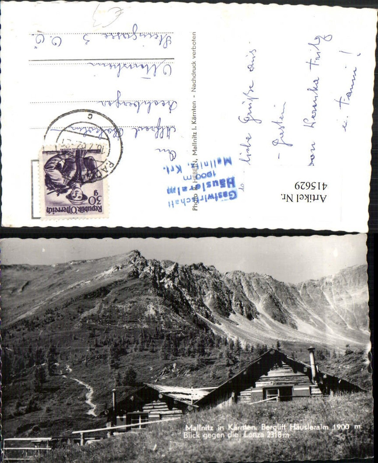 415629,Mallnitz Berglift Häusleralm Almhütte geg. Lonza Bergkulisse