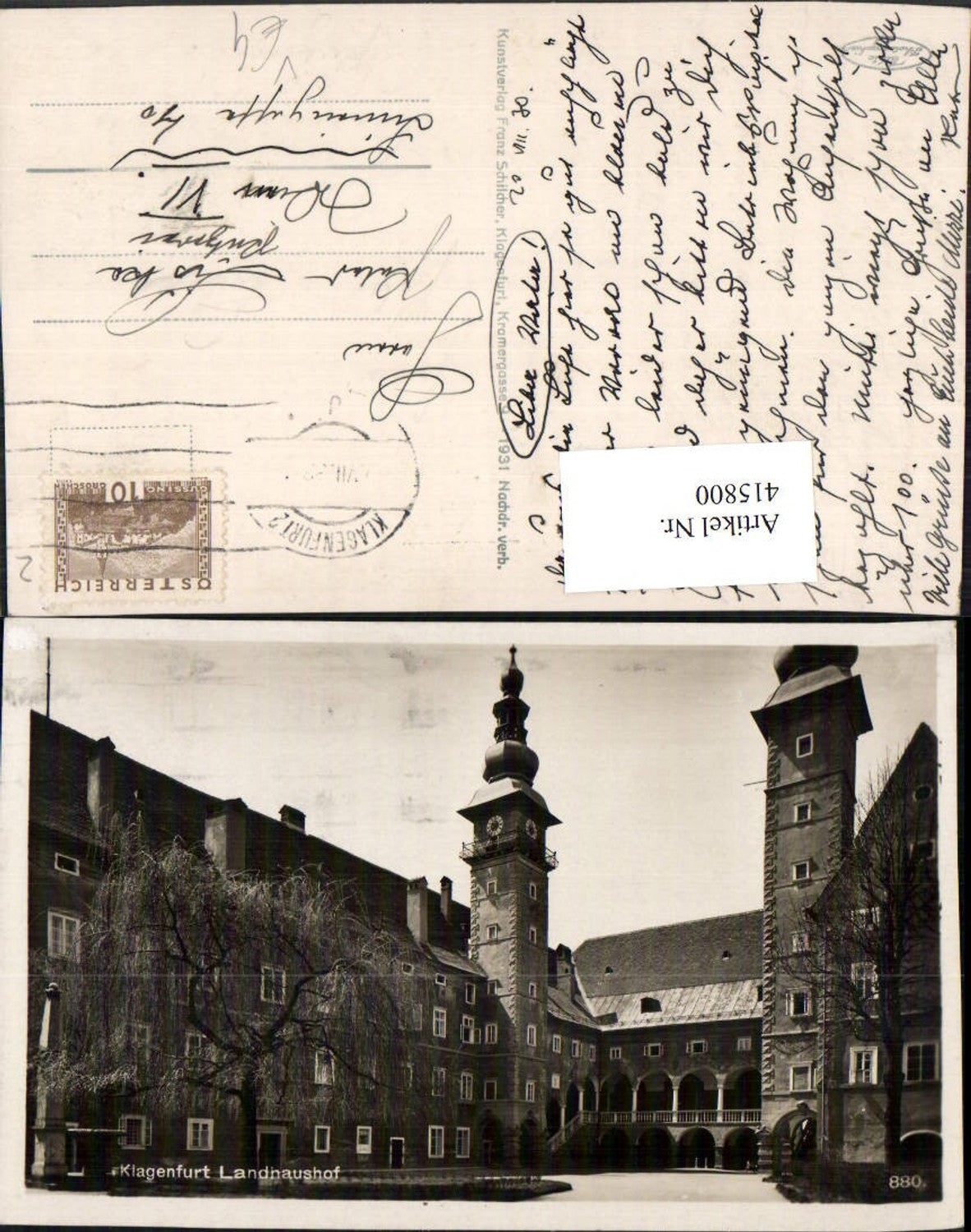 415800,Klagenfurt Landhaus Hof Türme Arkaden pub Franz Schilcher 880
