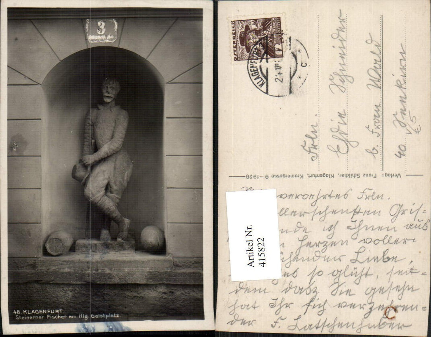 415822,Klagenfurt Steinerner Fischer am Heilig-Geistplatz Statue pub Franz Schilcher 48