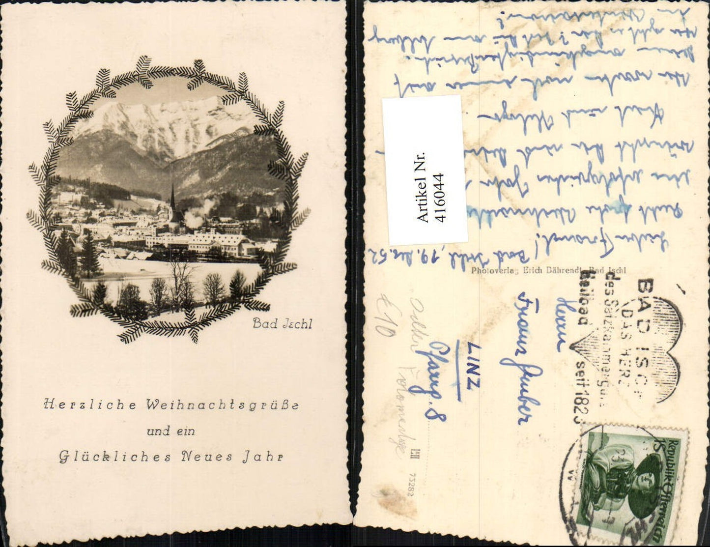 416044,Seltene Fotomontage Bad Ischl Totale Bergkulisse Winterbild Passepartout