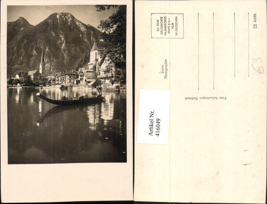 416049,Foto AK Hallstatt Teilansicht Zille Boot Bergkulisse