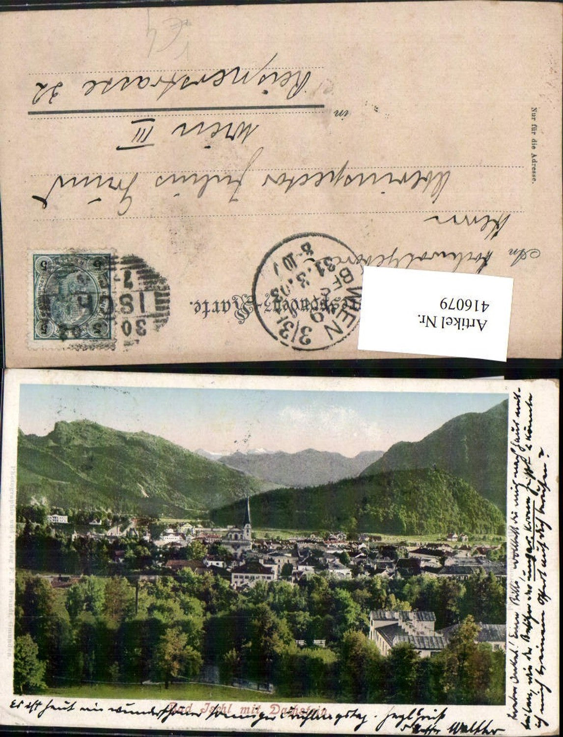416079,Bad Ischl Totale m. Dachstein Bergkulisse pub F. E. Brandt 110