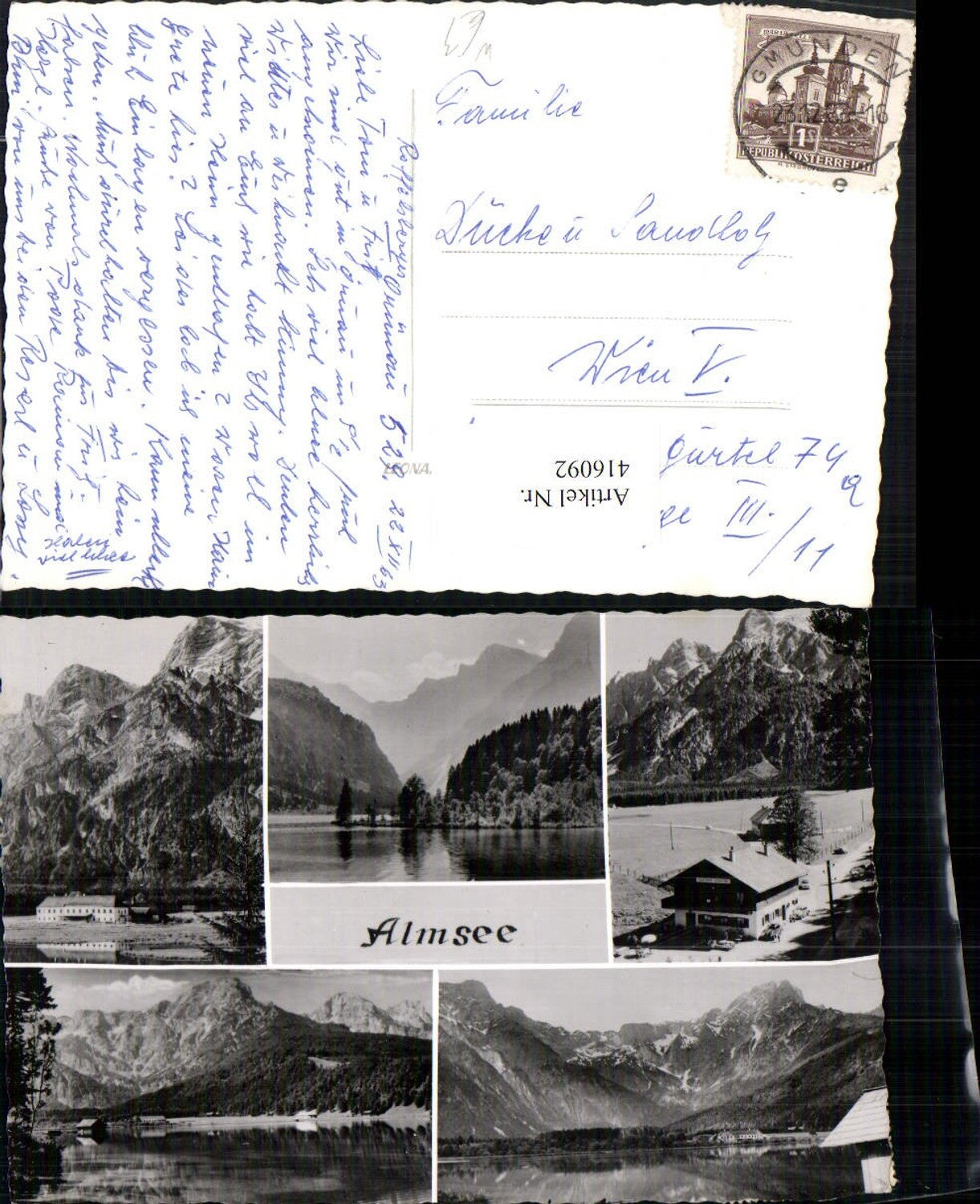 416092,Almsee See b. Grünau im Almtal Bergkulissen Mehrbildkarte