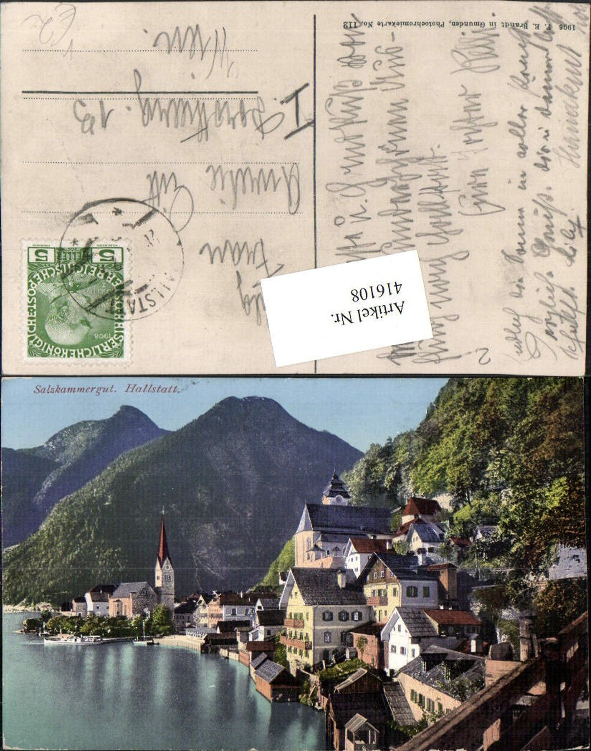 416108,Hallstatt Teilansicht Kirche Bergkulisse pub F. E. Brandt 112