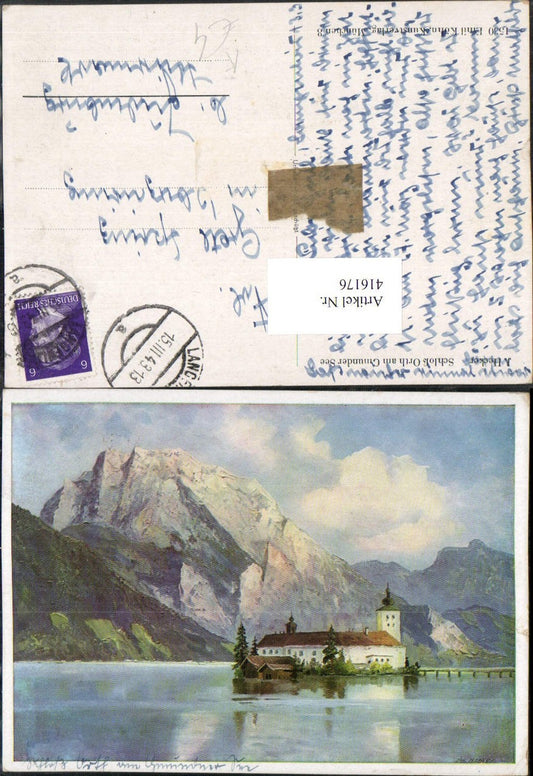 416176,Künstler AK J. Hecker Gmunden Schloss Orth Ort Bergkulisse