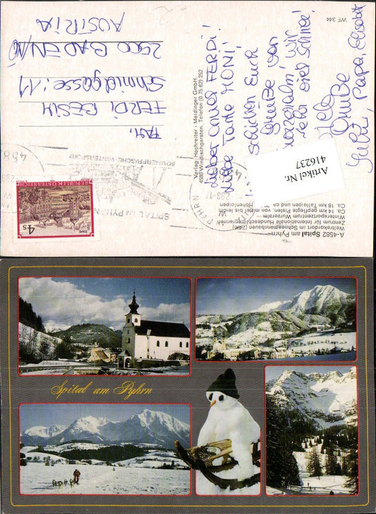 416237,Spital am Pyhrn Totale Kirche Schneemann Winterbilder Mehrbildkarte