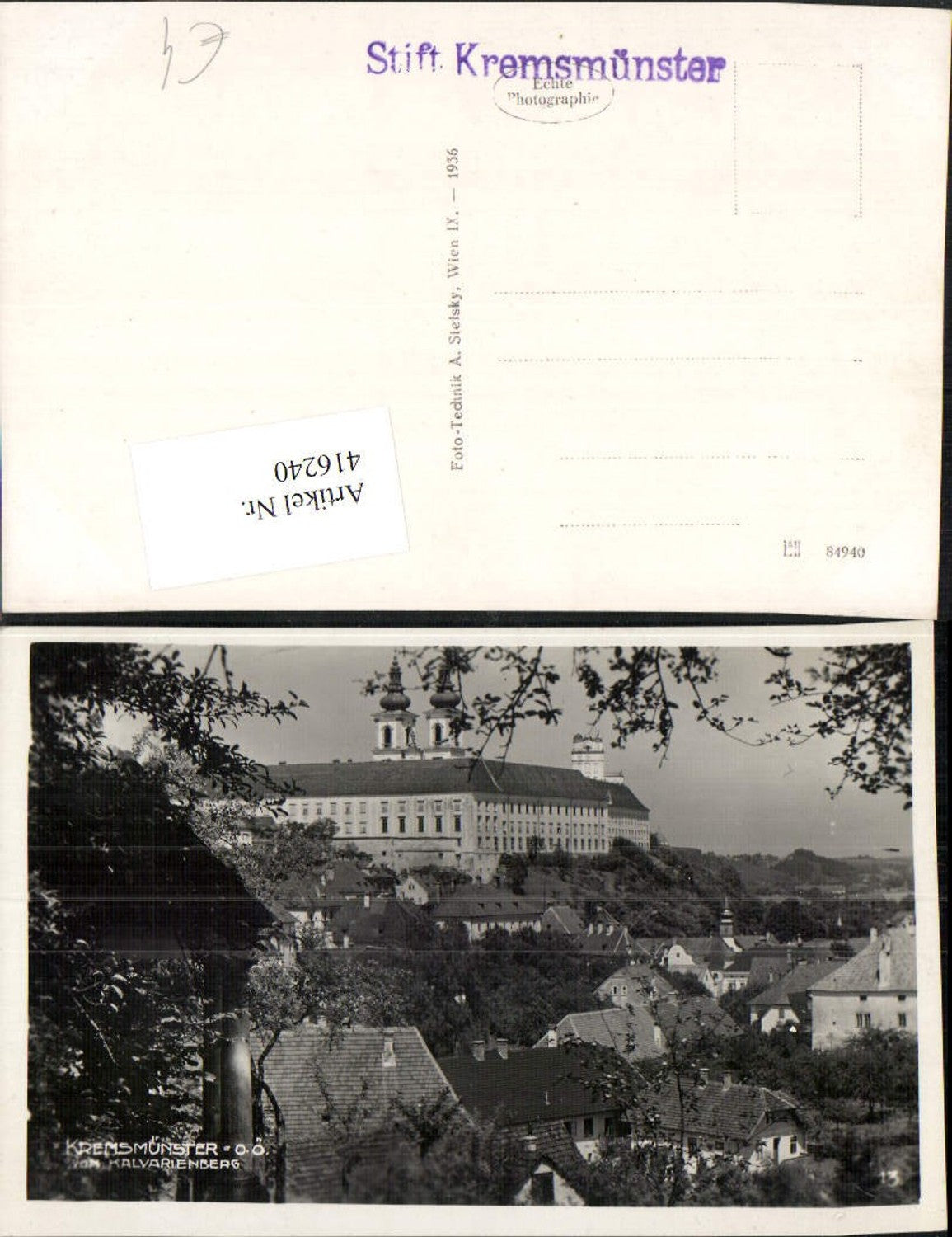 416240,Kremsmünster Teilansicht m. Stift vom Kalvarienberg