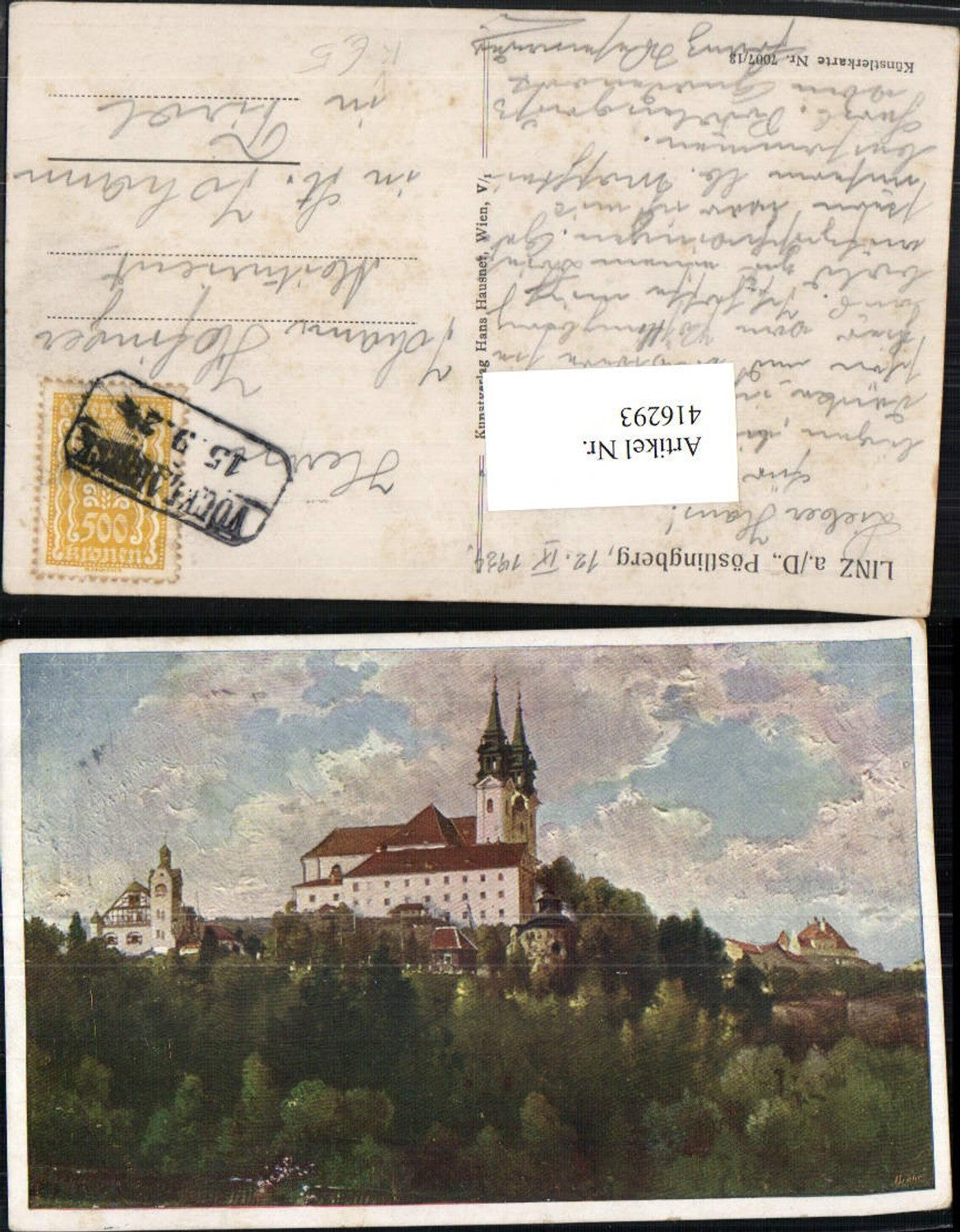 416293,Künstler AK Linz an d. Donau Pöstlingberg Kirche pub Hans Hausner 7007/13