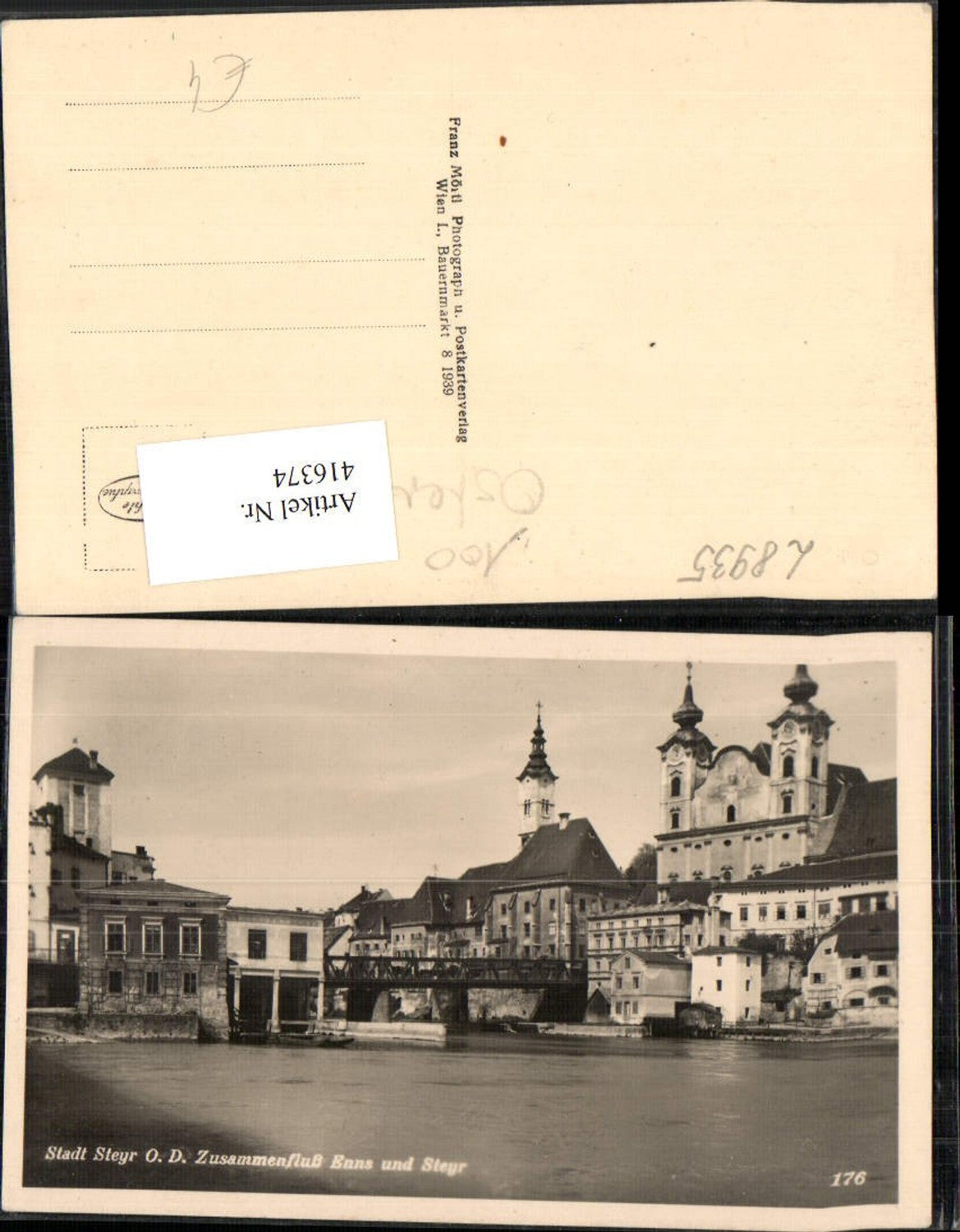 416374,Steyr an d. Enns Zusammenfluss Brücke Kirche