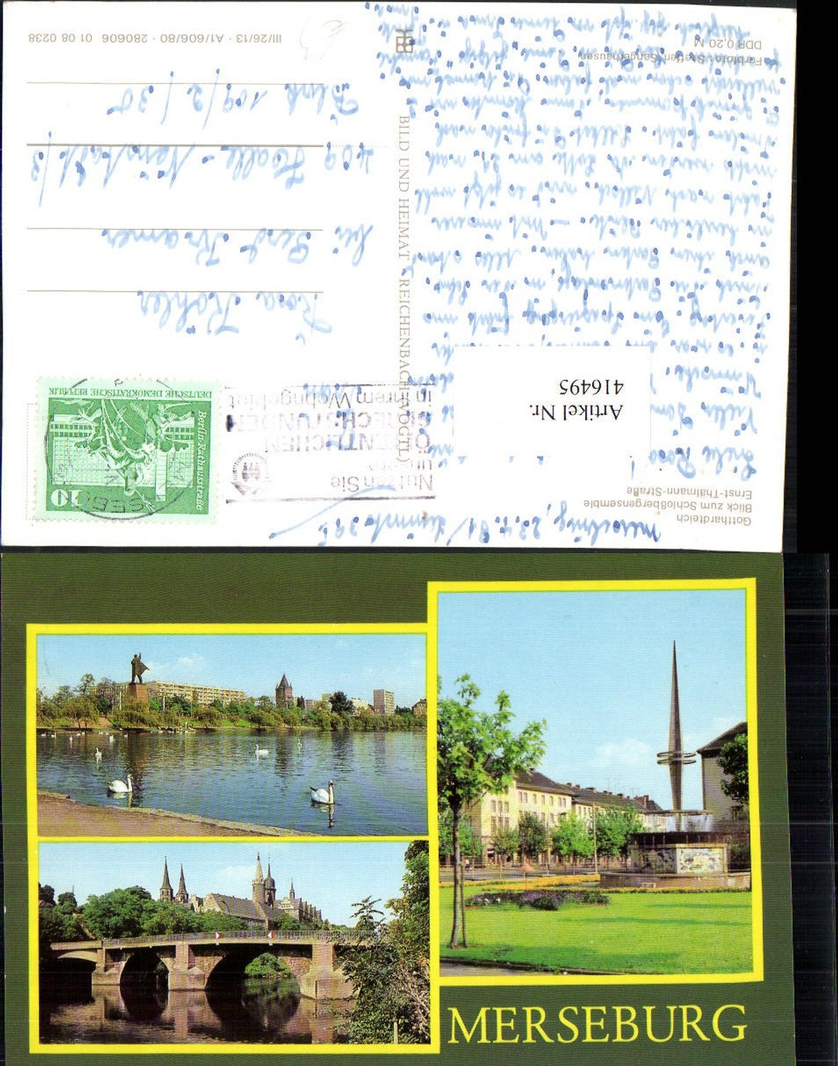 416495,Merseburg Gotthardteich Schloss Brücke Brunnen Mehrbildkarte