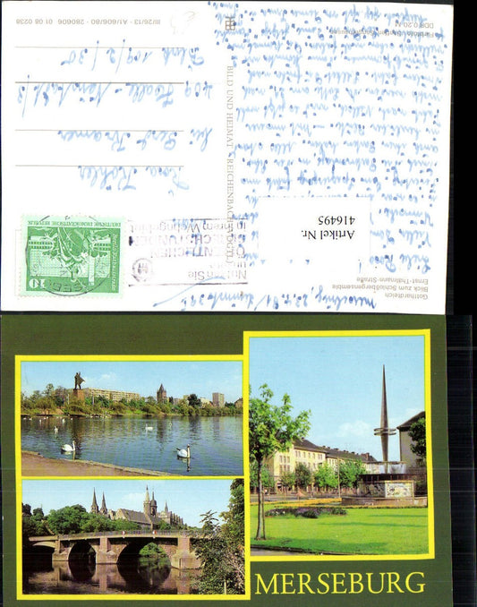 416495,Merseburg Gotthardteich Schloss Brücke Brunnen Mehrbildkarte