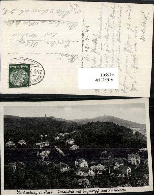 416501,Blankenburg im Harz Teilansicht m. Ziegenkopf u. Kaiserwarte Bahnpost Zug 7 Halberstadt