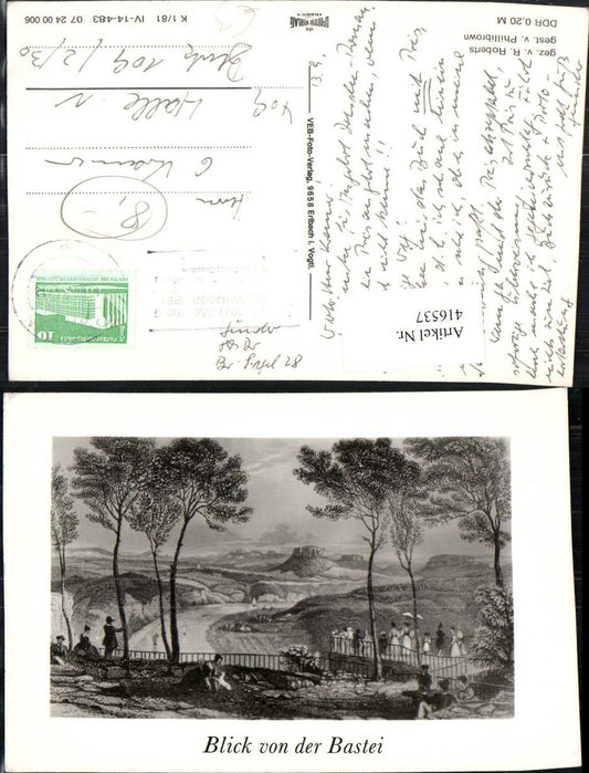 416537,Künstler AK Blick von d. Bastei b. Rathen Schandau