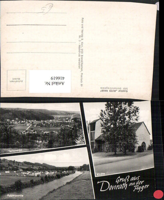 416619,Donrath an d. Agger Totale Fluss Kirche Mehrbildkarte