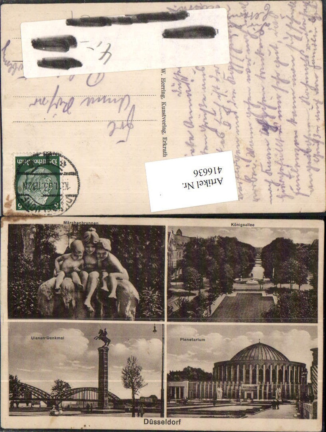 416636,Düsseldorf Planetarium Königsallee Märchenbrunnen Ulanen-Denkmal Mehrbildkarte