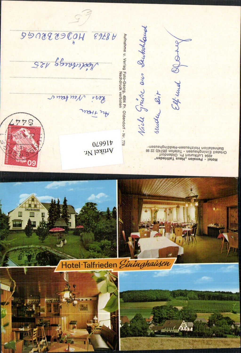 416670,Preußisch Oldendorf Eininghausen Hotel Pension Haus Talfrieden Mehrbildkarte