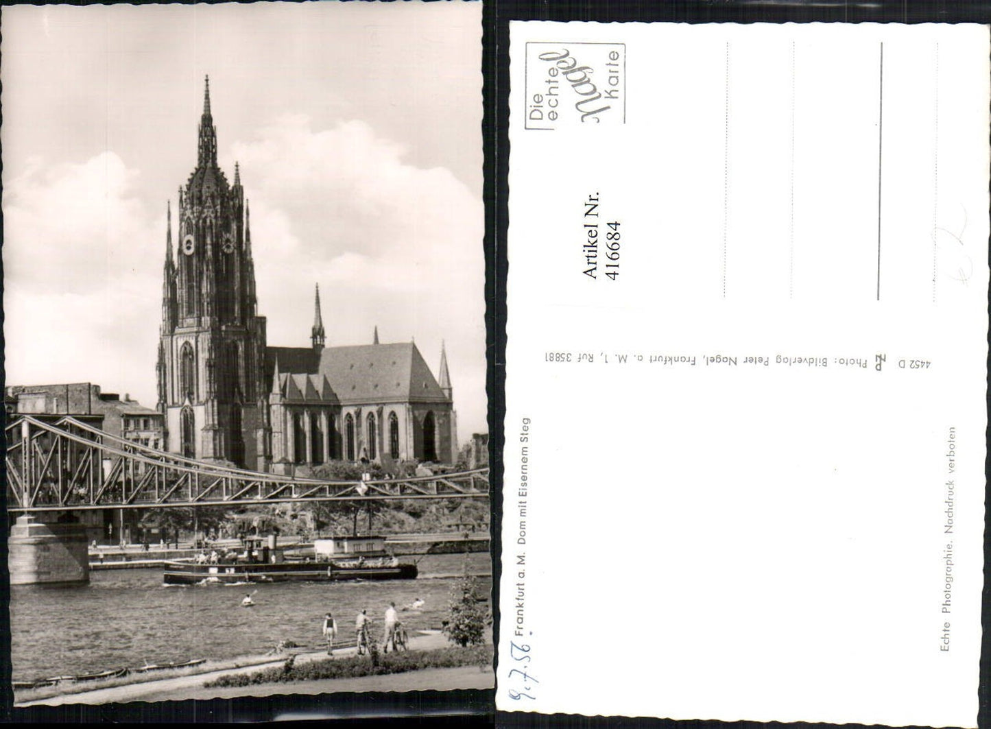 416684,Frankfurt am Main Dom Kirche m. Eisernem Steg Brücke Dampfer