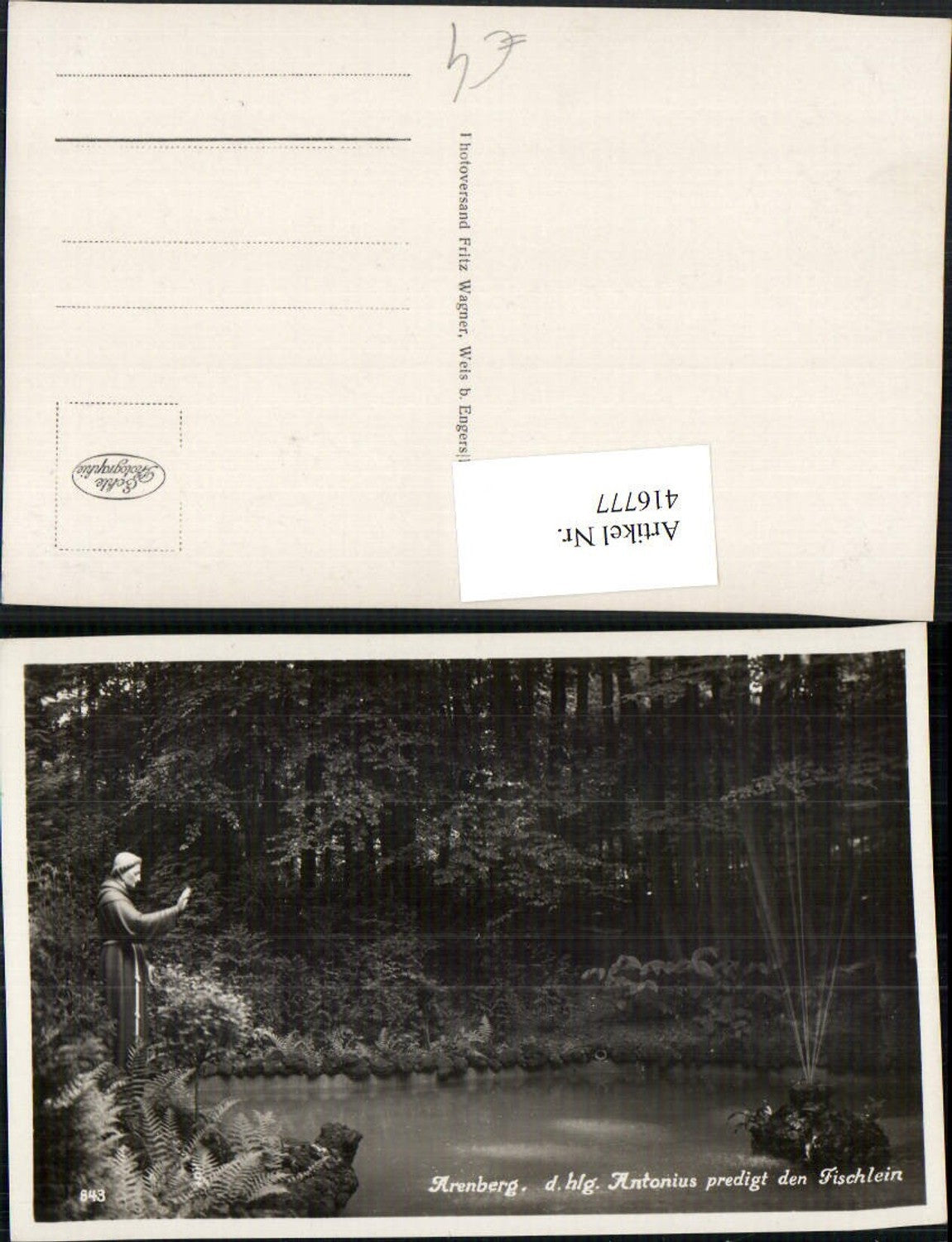 416777,Koblenz Arenberg Heilige Antonius predigt den Fischlein Statue Teich