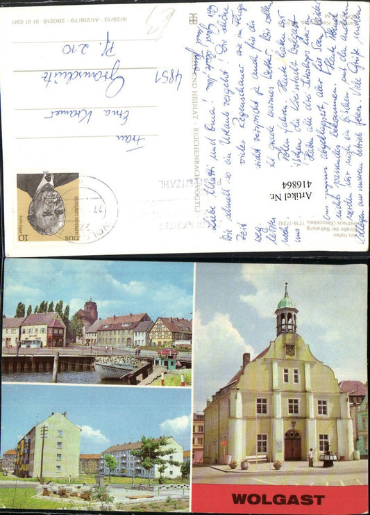 416864,Wolgast Rathaus Straße d. Befreiung Hafen Mehrbildkarte pub VEB