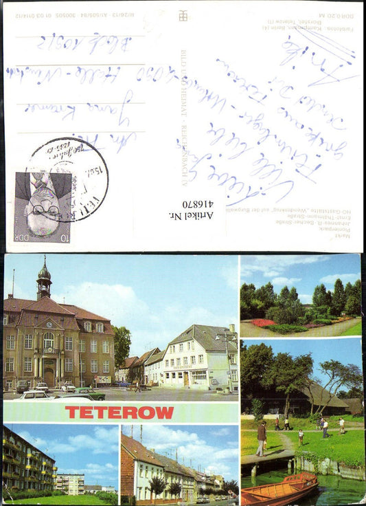 416870,Teterow Markt Rathaus Pionierpark Gaststätte Mehrbildkarte pub VEB