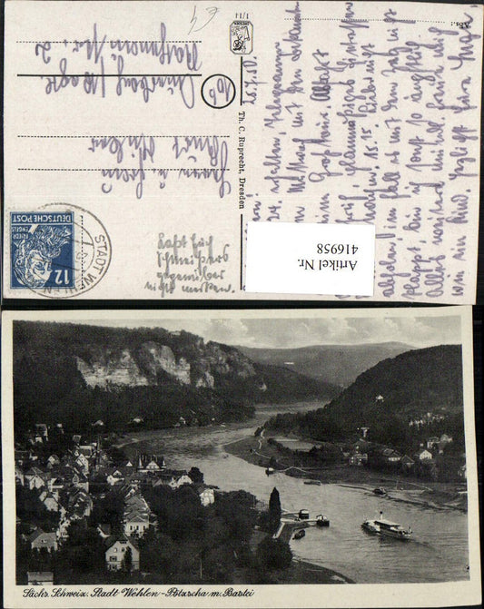 416958,Sächsische Schweiz Stadt Wehlen Pötzscha Teilansicht m. Bastei Fluss