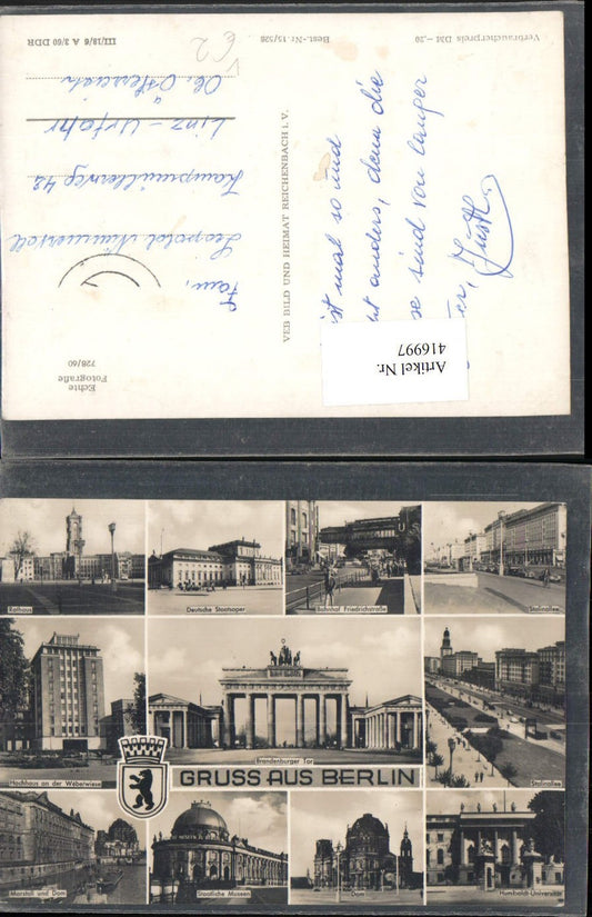 416997,Berlin Rathaus Staatsoper Brandenburger-Tor Dom Mehrbildkarte pub VEB