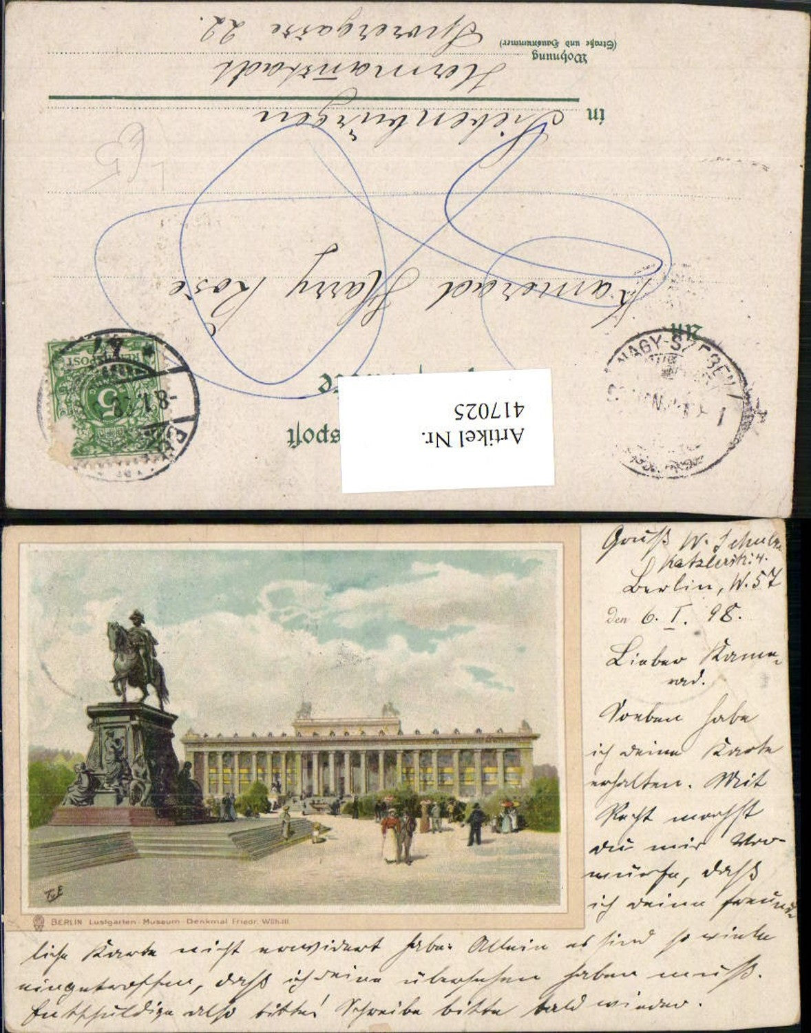417025,Litho Berlin Lustgarten Museum Denkmal Friedrich Wilhelm III Statue