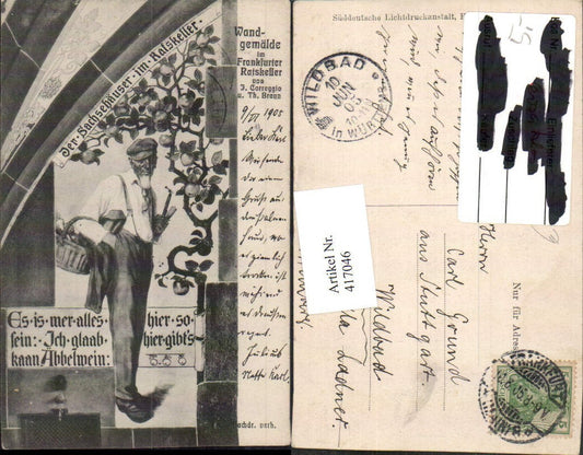 417046,Frankfurt am Main Ratskeller Wandgemlde Sachsehäuser Mann Pfeife Korb