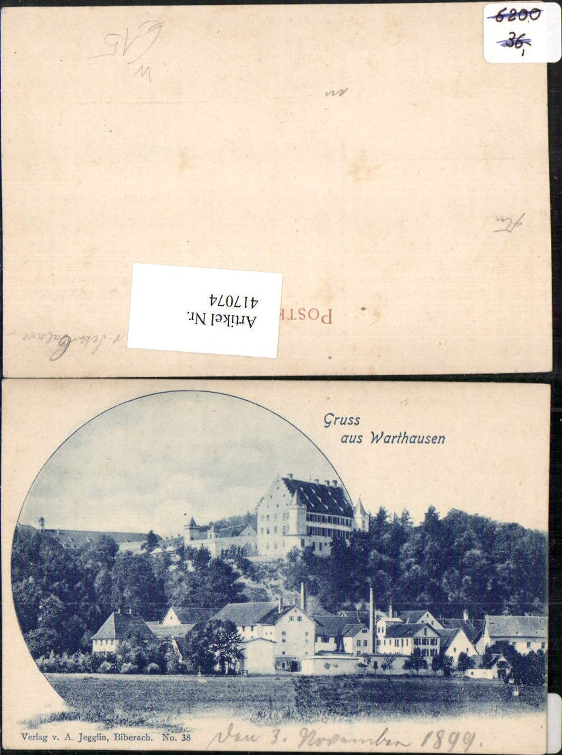 417074,Gruß aus Warthausen Teilansicht m. Schloss