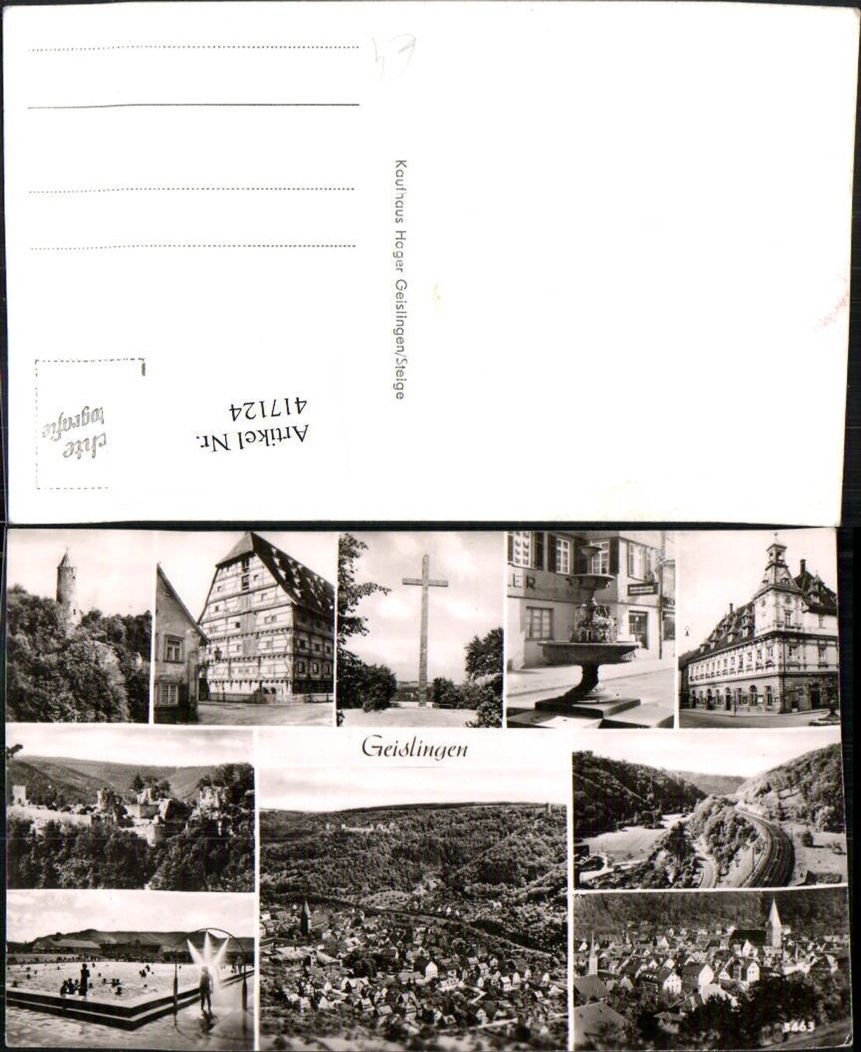 417124,Geislingen Totale Freibad Ruine Kreuz Brunnen Mehrbildkarte