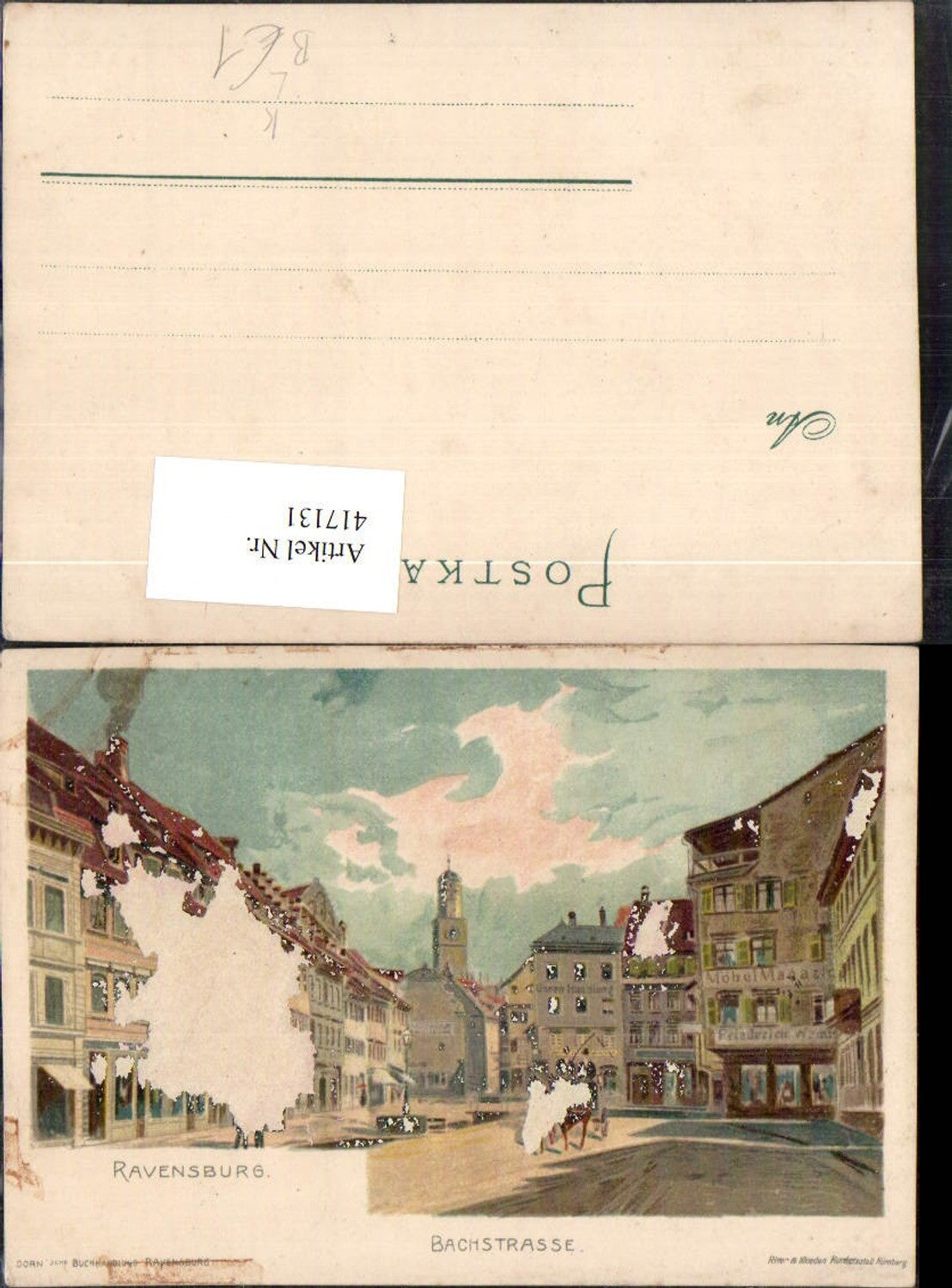 417131,Künstler Litho Ravensburg Bachstraße Straßenansicht