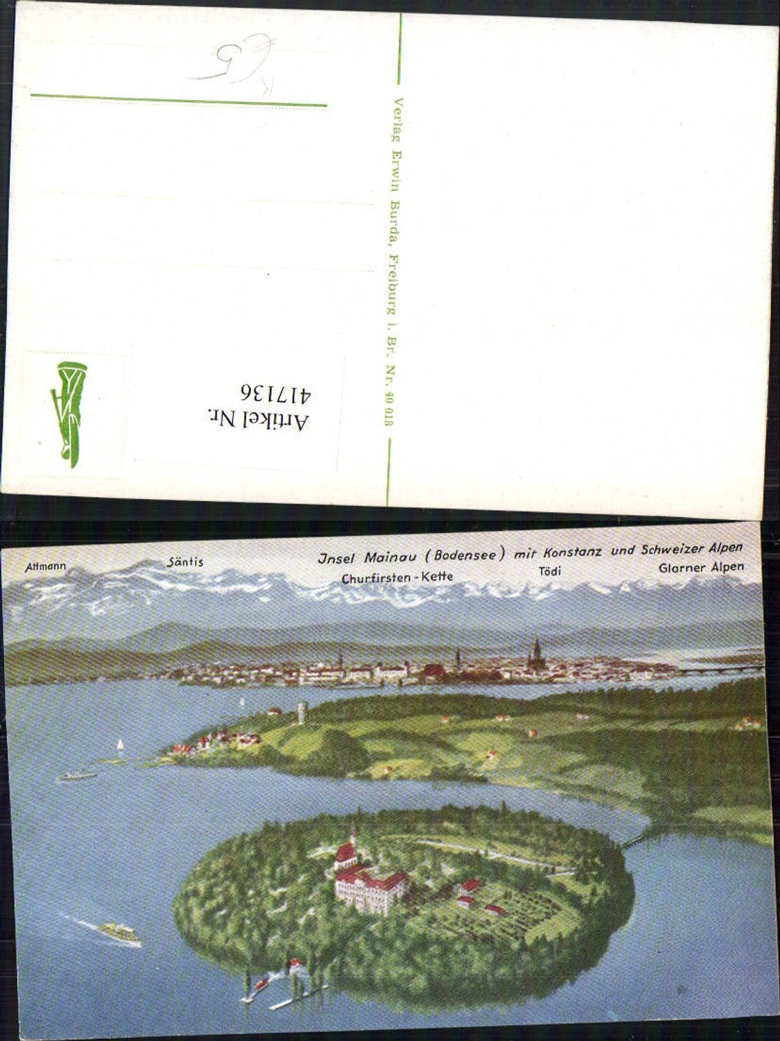 417136,Künstler AK Insel Mainau am Bodensee m. Konstanz Bergkulisse
