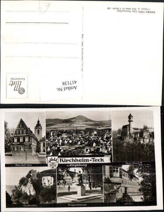 417138, Kirchheim-Teck, Total view of the castle, Max-Eyth-Haus, war memorial, multi-view map