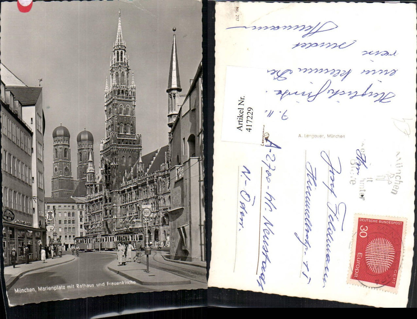 417229,München Marienplatz m. Rathaus u. Frauenkirche Straßenbahn