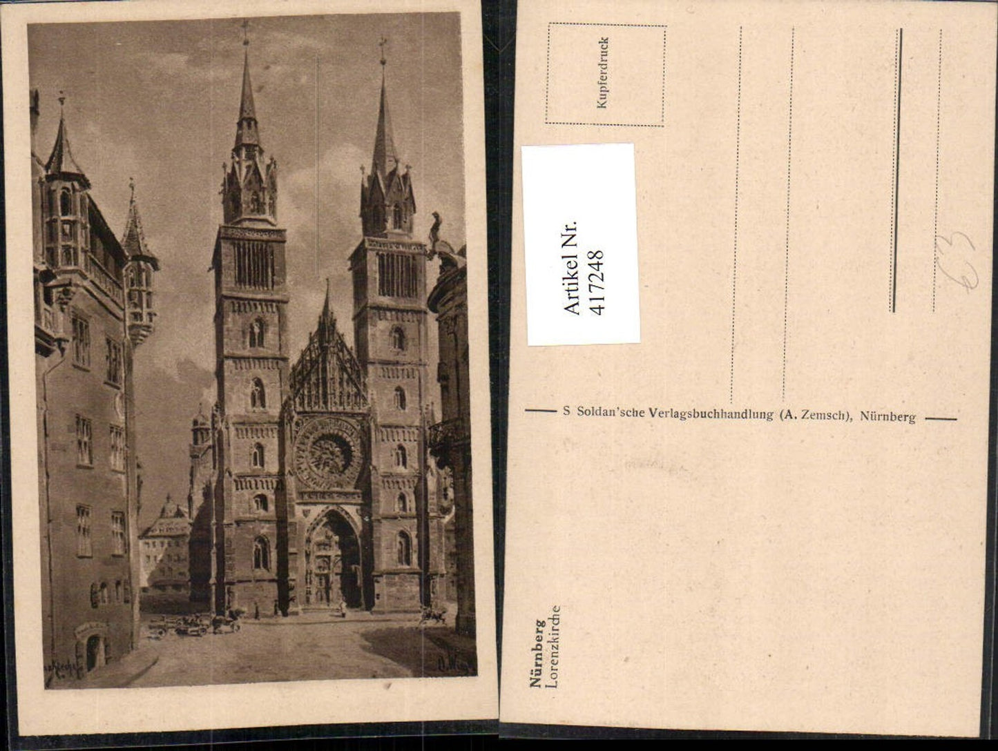 417248,Künstler AK O. Wiegk Nürnberg Lorenzkirche Kirche