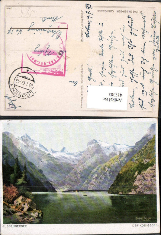 417305,Künstler AK Guggenberger Königssee See b. Schönau Bergkulisse