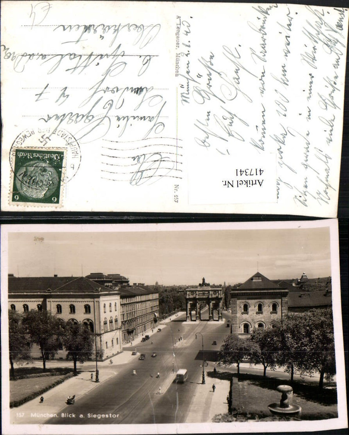417341,München Blick auf Siegestor Torbogen