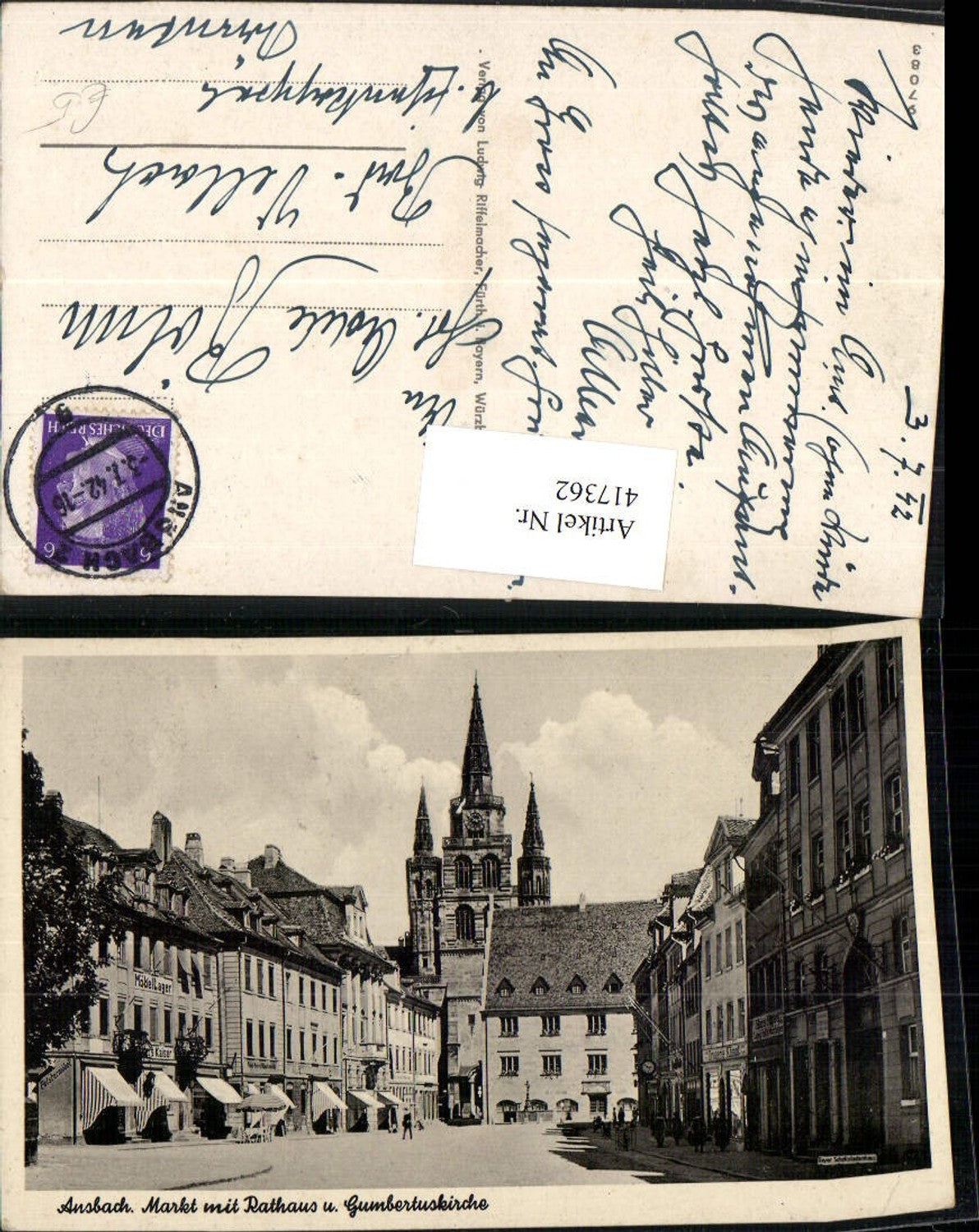 417362,Ansbach Markt m. Rathaus u. Gumbertuskirche Straßenansicht