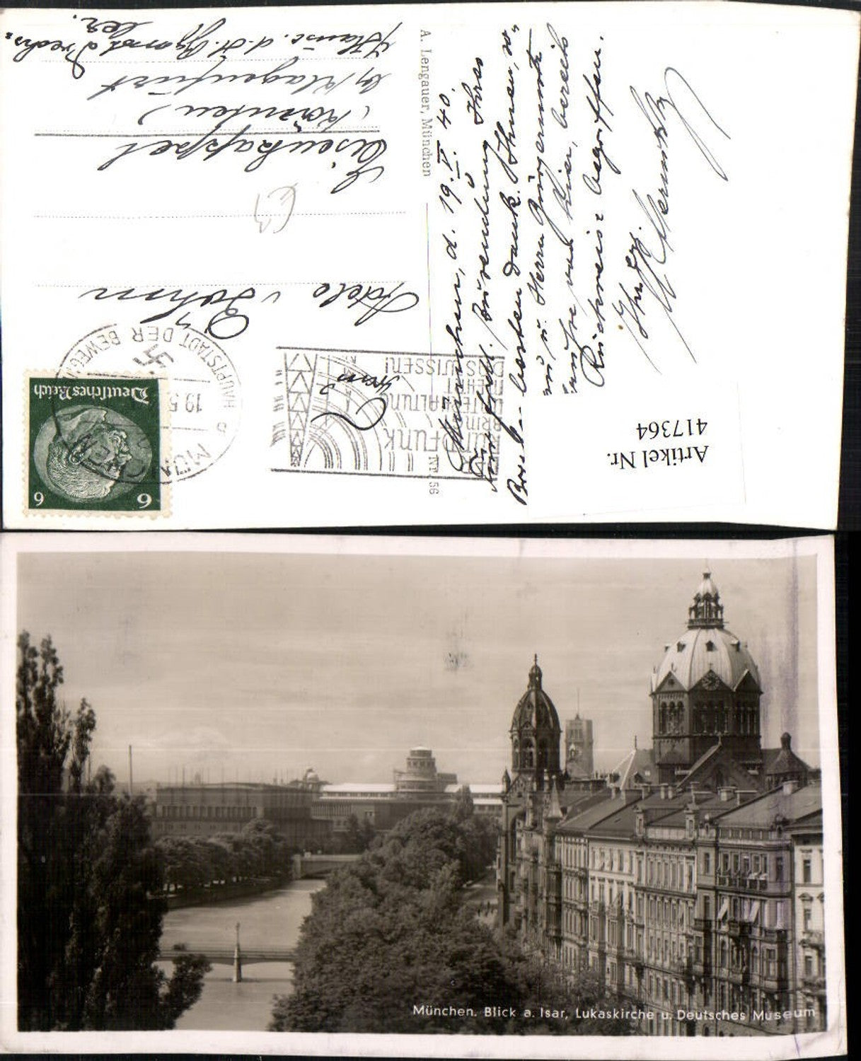 417364,München Blick auf Isar Lukaskirche u. Deutsches Museum