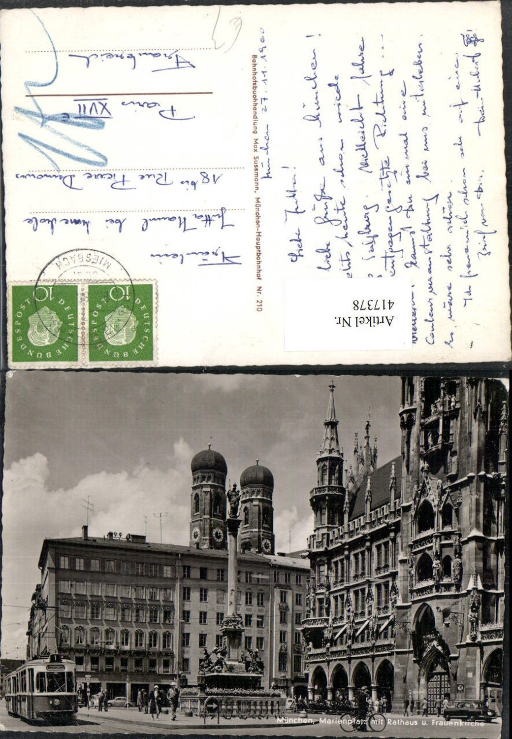 417378,München Marienplatz m. Rathaus u. Frauenkirche Straßenbahn Linie 1