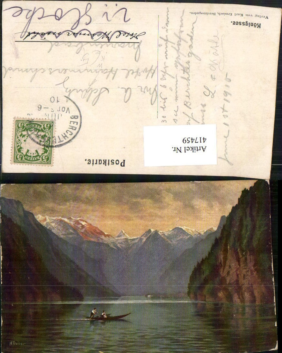 417459, Artist AK H. Treiber Königssee Lake near Schönau Mountain scenery Zille