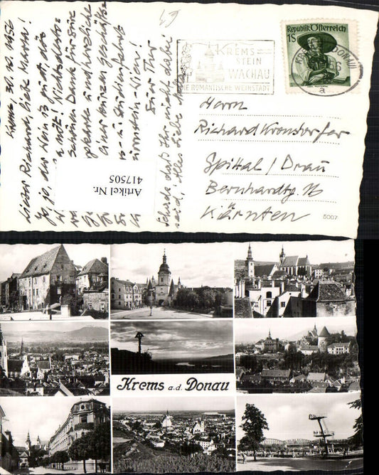 417505,Krems an d. Donau Totale Kirchen Springturm Mehrbildkarte