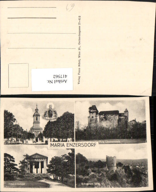 417562,Maria Enzersdorf Kirche Husarentempel Burg Liechtenstein Turm Mehrbildkarte